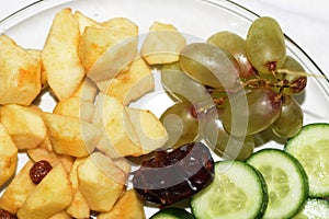 Asian Food Plate. Fruit, Vegetable, Whole Grain Cereal, Breakfast Serving