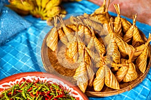 Asian Food. Thai Ketupat Daun Palas ( Rice Dumpling ). Thailand