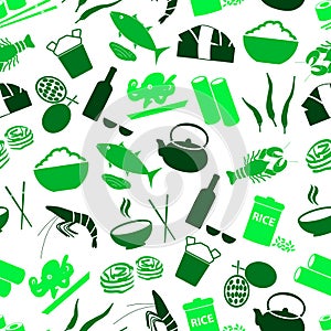 Asian food theme set of icons seamless green pattern eps10