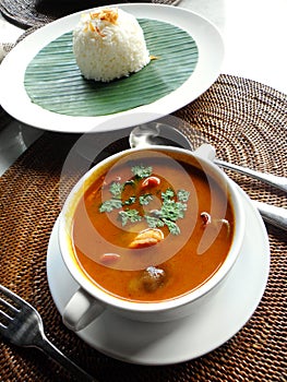 Asian food tom yam soup with seafood