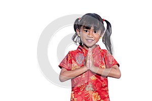Asian girl with Congratulation. chinese new year