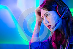 Asian girl cyber sport gamer