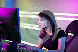 Asian girl cyber sport gamer photo