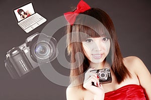 Asian girl with digital camera