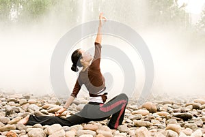 A asian girl doing yoga