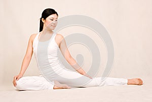 A asian girl doing yoga