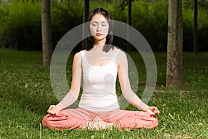 A asian girl doing yoga