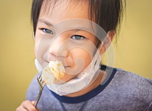 Asian girl eating in chinese restuarant photo