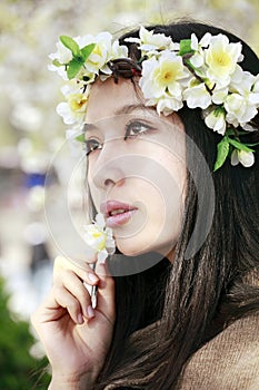 Asian girl with garland