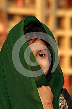 Asian girl with green scarf