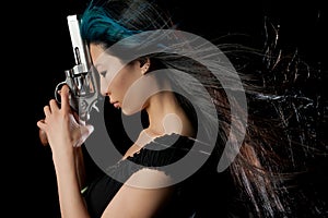 Asian girl with gun