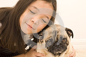 Asian Girl with her Grumpy Dog