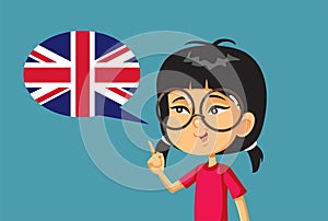 Asian Girl Learning English Vector Cartoon Illustration