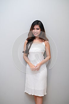 Asian girl with nice outfit, wearing a sleeveless dress