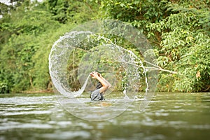 Asian girl playing water