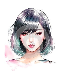 Asian girl portrait. Vector