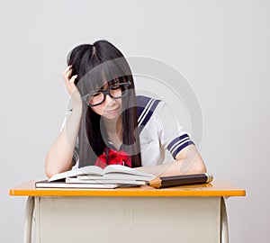 Asian girl student in school study hard uniform japanese style