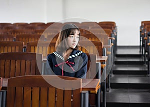 Asian girl student in school uniform Learning in the classroom