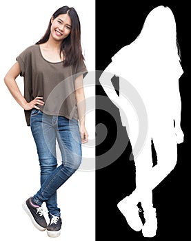 Asian girl teen model happy and smile relax standing isolated on white background with alpha channel compositing dicut photo