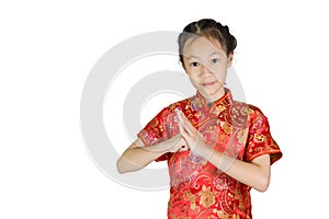 Asian girl wearing red Chinese suit