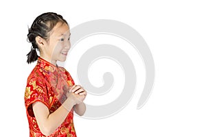 Asian girl wearing red Chinese suit