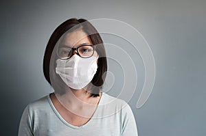 Asian glasses woman wear medical mask