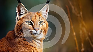 Asian golden cat in a forest. Catopuma temminckii family of Felidae