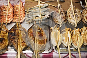 Asian grilled barbecued seafood in kep market cambodia