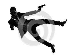 Asian gunman killer jumping shooting silhouette