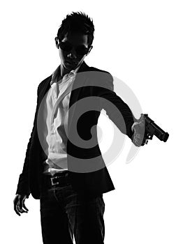 Asian gunman killer portrait shooting silhouette