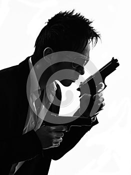 Asian gunman killer portrait silhouette