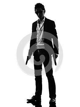 Asian gunman killer standing silhouette