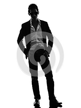 Asian gunman killer standing silhouette