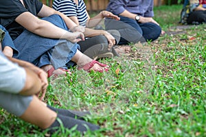 Asian guys in the garden workshop and have acted together
