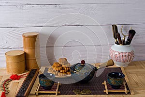 Asian herb tea on an a wooden table