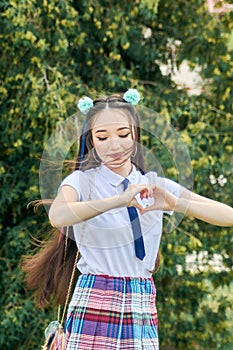 asian high school girl on a walk.