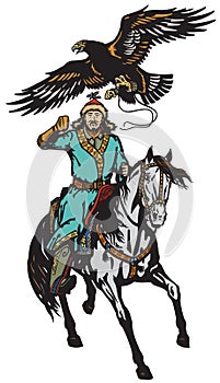 Asian horseman eagle hunter on a horse