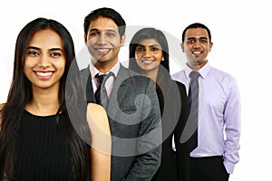 Asian Indian businessmen and businesswoman in a group.