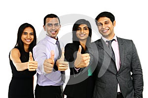 Asian Indian businessmen and businesswoman in a group.