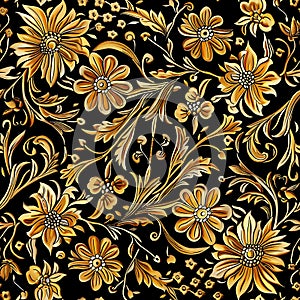 Asian inspired repeating gold floral pattern