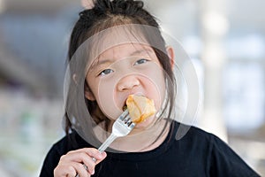 Asian Kid Enjoy Eating Food, Fried Spring Roll