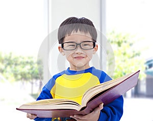 Asiatico un bambino possesso un libro 