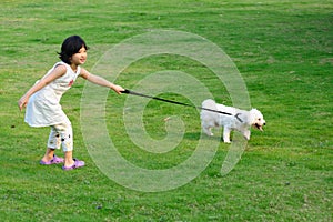 Asiatico un bambino il cane 