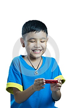 Asian kid smile receive Christmas gift