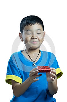 Asian kid smile receive Christmas gift