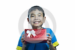 Asian kid smile receive a present