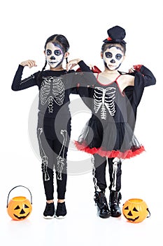 Asian Kids with face-paint and Halloween costumes