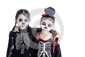 Asian Kids with face-paint and Halloween costumes