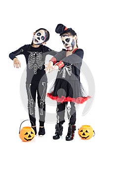 Asian Kids with face-paint and Halloween costumes