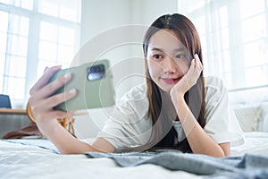 Asian Korean girl taking selfie photos